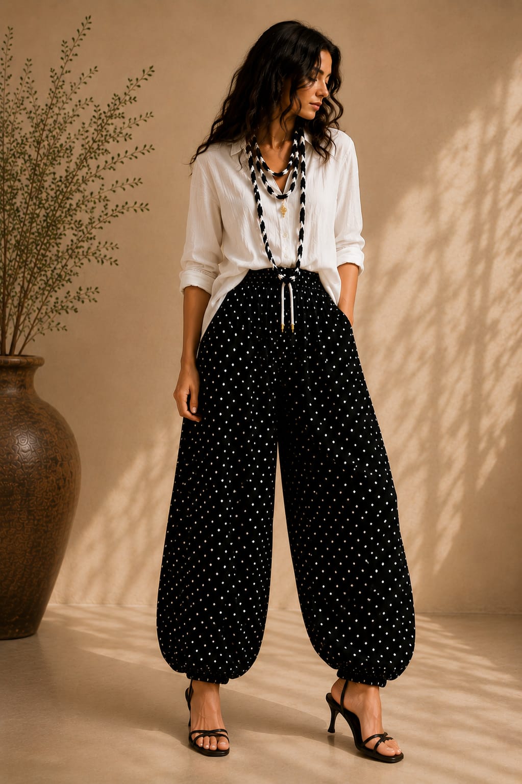 TAMA Balloon Pants — Black Polka Dot