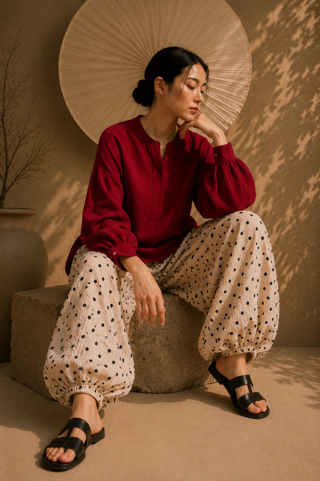 HARU Cotton Top - Crimson Red
