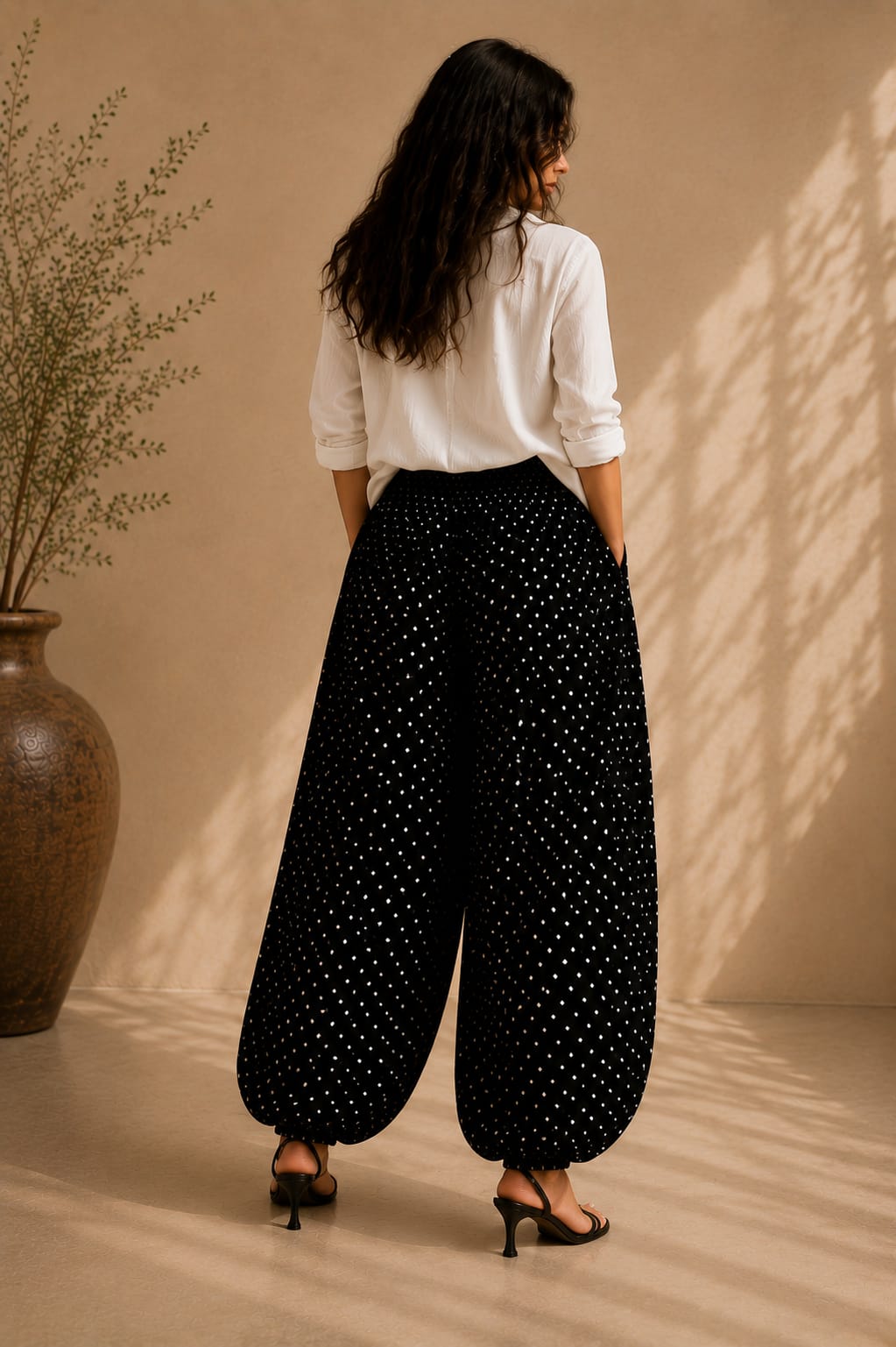 TAMA Balloon Pants — Black Polka Dot